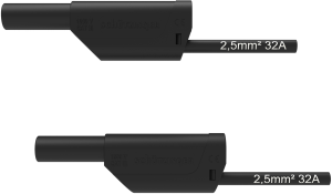 Measuring lead with (4 mm plug, spring-loaded, straight) to (4 mm plug, spring-loaded, straight), 1 m, black, PVC, 1.0 mm², CAT II
