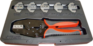 Crimping pliers with 6 dies for insulated cable lugs/connectors, 0.5-16 mm², AWG 22-6, WKK, 417611