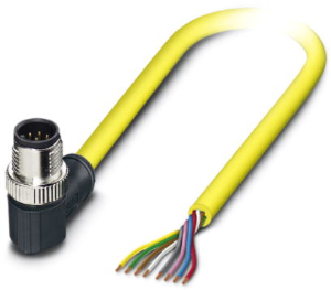 Sensor actuator cable, M12-cable plug, angled to open end, 8 pole, 2 m, PVC, yellow, 2 A, 1406102