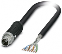 Network cable, M12-plug, straight to open end, Cat 6A, S/FTP, PE-X, 2 m, black