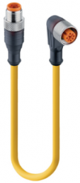 Sensor actuator cable, M12-cable plug, straight to M12-cable socket, angled, 4 pole, 1 m, PUR, yellow, 4 A, 12427
