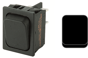 Rocker switch, black, 2 pole, (On)-Off-(On), changeover switch ( pole), 6 (4) A/250 VAC, IP40, unlit, unprinted