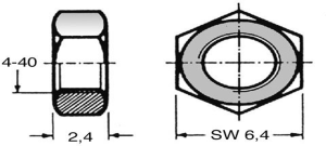 Hexagon nut, UNC 4-40, W SW6.4, H 2.4 mm, outer Ø 6 mm, steel, galvanized, 02.02.444