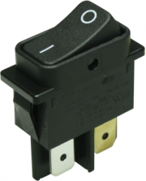 Rocker switch, black, 2 pole, On-Off, off switch, 16 (4) A/250 VAC, 10 (4) A/250 VAC, IP40, unlit, printed