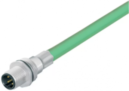 Sensor actuator cable, M12-flange plug, straight to open end, 4 pole, 0.5 m, PUR, green, 4 A, 70 3733 705 04