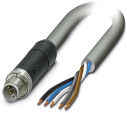 Sensor actuator cable, M12-cable plug, straight to open end, 5 pole, 1.5 m, PUR, gray, 16 A, 1414883