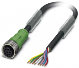Sensor actuator cable, M12-cable socket, straight to open end, 8 pole, 1.5 m, PVC, black, 2 A, 1415724