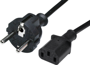Device connection line, Europe, plug type E + F, straight on C13 jack, straight, H05VV-F3G0.75mm², black, 500 mm