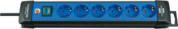 Schuko-style outlet strip, 3 m, black/blue, Plastic