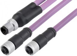 Sensor actuator cable, M12-cable plug, straight to 2 x M12 cable socket, straight, 2 pole, 1 m, PUR, purple, 4 A, 77 9853 4330 60702-0100