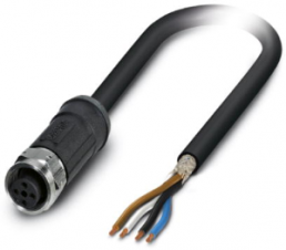Sensor actuator cable, M12-cable socket, straight to open end, 4 pole, 10 m, PE-X, black, 4 A, 1454176