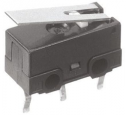 Ultraminiature snap-action switche, On-On, PCB connection, hinge lever, 0.49 N, 0.1 A/125 VAC, 30 VDC, IP40