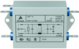 EMC filter, 50 to 60 Hz, 6 A, 250 V (DC), 250 VAC, 4.7 mH, faston plug 6.3 mm, B84114D0000B060