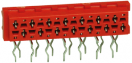 Socket header, 10 pole, pitch 1.27 mm, angled, red, 1-215460-0