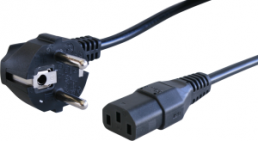 Device connection line, Europe, plug type E + F, angled on C13 jack, straight, H05VV-F3G0.75mm², black, 1.5 m