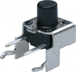Short-stroke pushbutton, 1 Form A (N/O), 50 mA/12 VDC, unlit , actuator (black, L 11.35 mm), 1.6 N, THT