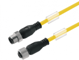 Sensor actuator cable, M12-cable plug, straight to M12-cable socket, straight, 3 pole, 1.5 m, PUR, yellow, 4 A, 1093000150