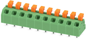 PCB terminal, 10 pole, pitch 5 mm, AWG 24-18, 13.5 A, spring-clamp connection, green, 1864516