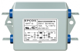 EMC filter, 50 to 60 Hz, 16 A, 250 V (DC), 250 VAC, 1.8 mH, faston plug 6.3 mm, B84112G0000M116