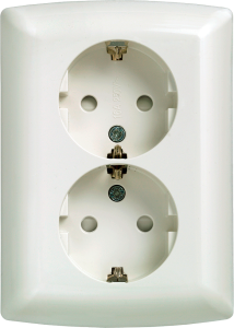 German schuko-style double socket outlet, white, 16 A/250 V, Germany, IP20, 5UB2211-3KK