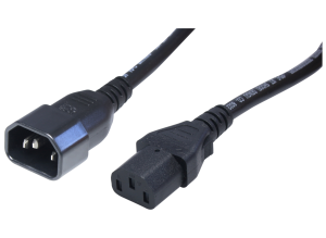 Extension line, International, C14-plug, straight on C13-connector, straight, H05VV-F3G1.0mm², black, 2 m