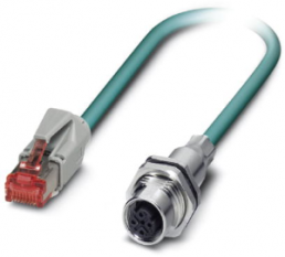 Network cable, M12 socket, straight to RJ45 plug, straight, Cat 5, SF/UTP, PUR, 0.4 m, blue