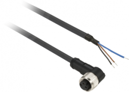 Sensor actuator cable, cable socket, angled to open end, 3 pole, 10 m, PUR, black, 4 A, XZCP0366L10
