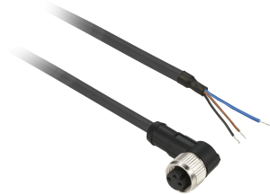 Sensor actuator cable, cable socket, angled to open end, 3 pole, 10 m, PUR, black, 4 A, XZCP0266L10