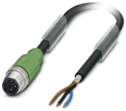 Sensor actuator cable, M12-cable plug, straight to open end, 3 pole, 1.5 m, PUR, black, 4 A, 1682650
