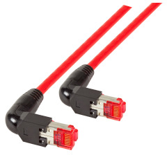 Patch cable, RJ45 plug, angled to RJ45 plug, angled, Cat 6A, S/FTP, LSZH, 0.5 m, red