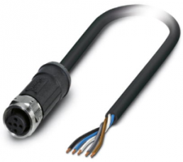 Sensor actuator cable, M12-cable socket, straight to open end, 5 pole, 2 m, PE-X, black, 4 A, 1407258
