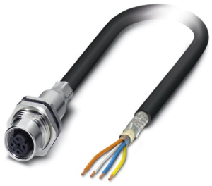Network cable, M12 socket, straight to open end, Cat 5e, SF/TQ, PE-X, 2 m, black