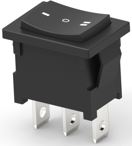 Rocker switch, black, 1 pole, On-Off-(On), changeover switch ( pole), 16 A/125 VAC, unlit, printed