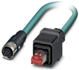 Network cable, RJ45 plug, straight to M12 socket, straight, Cat 5, SF/UTP, PUR, 2 m, blue