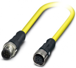 Sensor actuator cable, M12-cable plug, straight to M12-cable socket, straight, 8 pole, 0.5 m, PVC, yellow, 2 A, 1406089