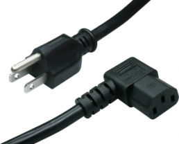 Device connection line, North America, plug type B, straight on C13 jack, angled, SJT 3 x AWG 16, black, 5 m