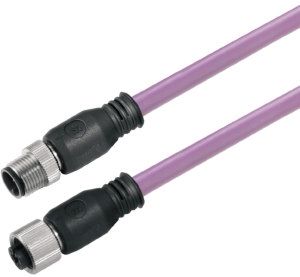 Bus line, M12-plug, straight to M12 socket, straight, PUR, 1.5 m, purple