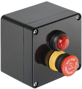 Klippon control station, 1 emergency stop pushbutton, 1 indicator light red, 2 Form B (N/C), 1537130000