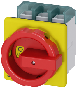 Emergency stop load-break switch, Rotary actuator, 3 pole, 125 A, 690 V, (W x H x D) 90 x 106 x 112.5 mm, front mounting, 3LD2804-0TK53