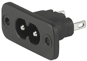 Plug C8, 2 pole, screw mounting, solder connection, black, 6160.0006