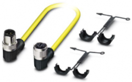 Sensor actuator cable, M12-cable plug, angled to M12-cable socket, angled, 3 pole, 0.5 m, PVC, yellow, 4 A, 1409528