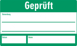 Quality assurance sign, text: "Geprüft", (W) 50 mm, paper, 088.52-4-30X50-Z4