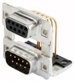 D-Sub socket/plug, 9 pole, Dual port, equipped, socket header/pin header, angled, solder pin, 164A19959X