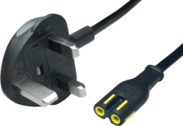 Device connection line, UK, plug type G, angled on C7 jack, straight, H03VVH2-F2x0.75mm², black, 1 m