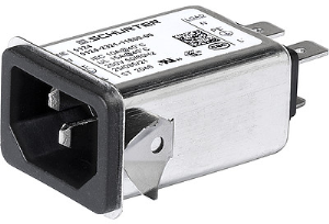 IEC inlet filter C14, 50 to 60 Hz, 10 A, 250 VAC, faston plug 6.3 mm, 3-130-971