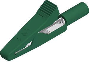 Alligator clip, green, max. 4 mm, L 41.5 mm, CAT O, socket 2 mm, MA 2 VA GN