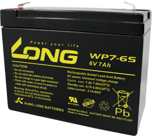 Lead-battery, 6 V, 7 Ah, 116 x 50 x 92 mm, faston plug 4.8 mm