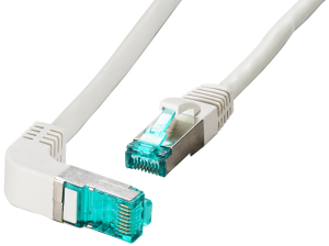 Patch cable, RJ45 plug, angled to RJ45 plug, straight, Cat 6A, S/FTP, LSZH, 0.25 m, gray