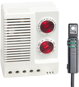 Hygrotherm with external sensor, 1 m, 100-240 V, 32-140 °F, 50-90 % rH, (L x W x H) 60 x 43 x 77 mm, 01231.9-00