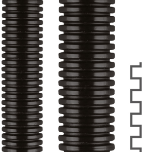 Corrugated hose, inside Ø 14.3 mm, outside Ø 18.5 mm, BR 35 mm, polypropylene, black
